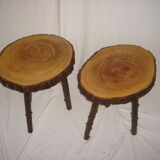 Mahogany table and 2 stools 1970