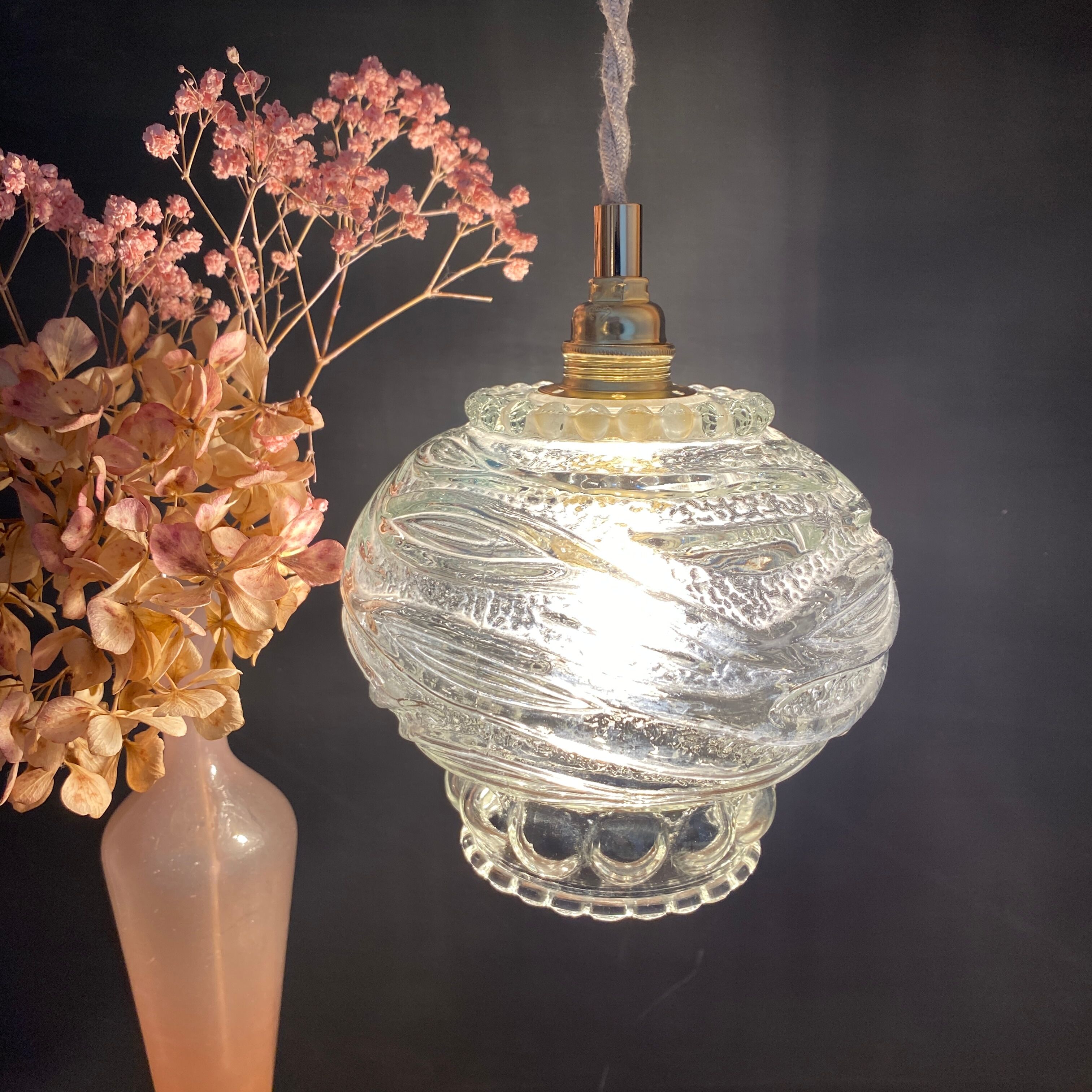 Vintage molded glass globe pendant light