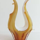 Mid-Century Modern Murano Glass Vase, Amber & Opal, Italy, 1960s