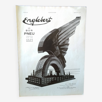 Une publicité papier issue revue 1930 pneu englebert usine liège belgique