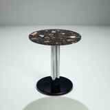 Round sidetable with stone top and three chromed legs