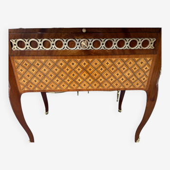 Men's dressing table inlaid and bronze stamped R Sigot, conversion furniture