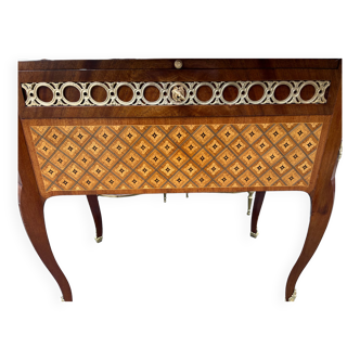 Men's dressing table inlaid and bronze stamped R Sigot, conversion furniture