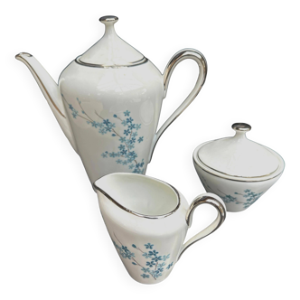 Coffee/tea set with forget-me-not decoration, genuine Limoges Sofafils porcelain