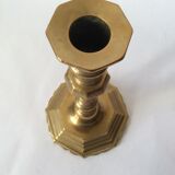 Set of 3 old candle holders in golden brass