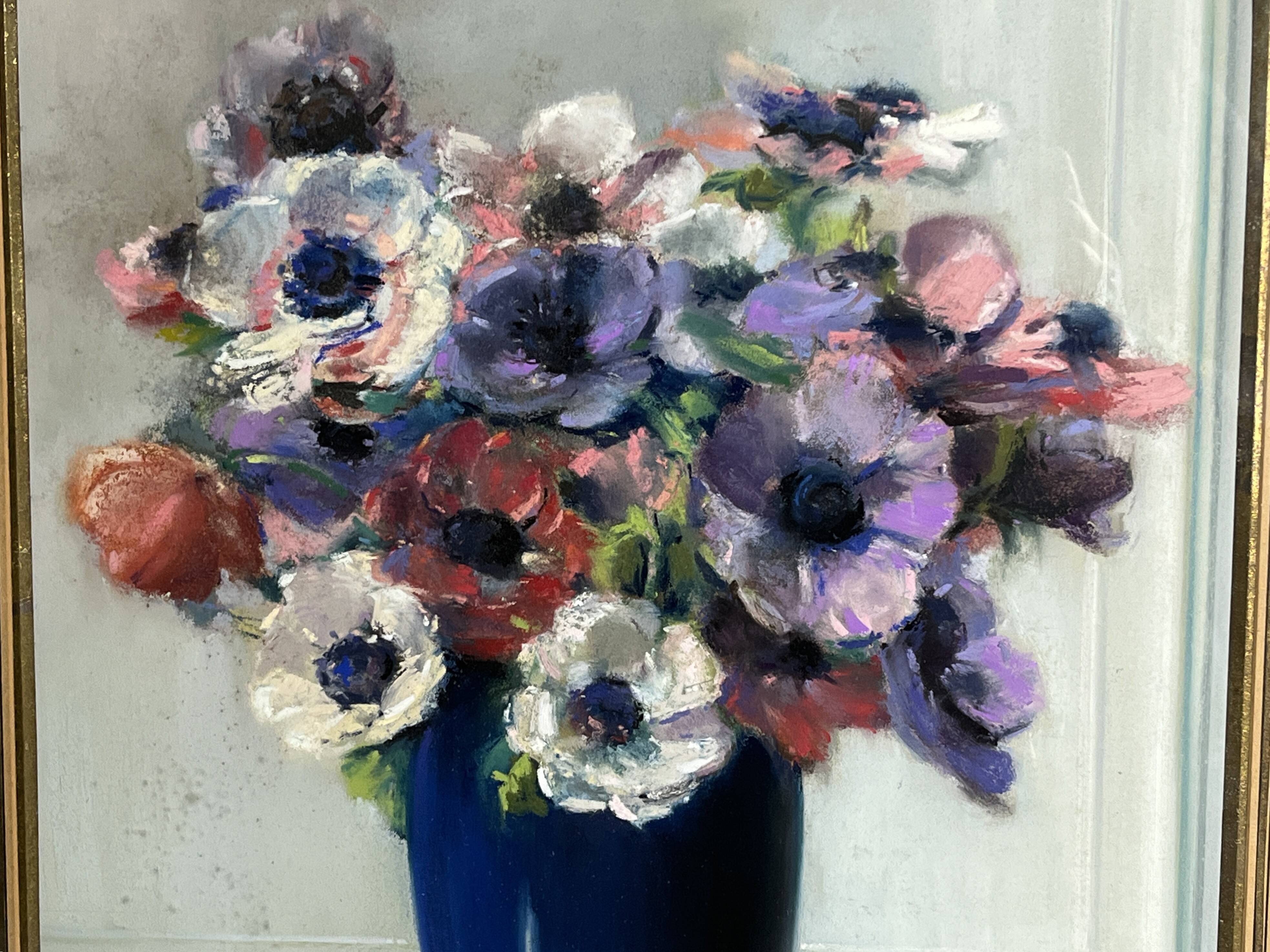 BURON Henri, Pastel still life bouquet of anemones signed around 1950