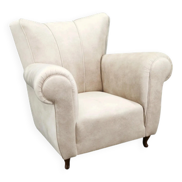 Italian Lounge Armchair in Beech Wood, Newly Upholstered, 1950s