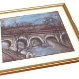 Vue sur le Pont Neuf Paris, encadrement sous verre et bois doré