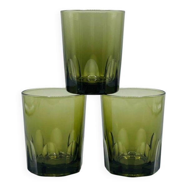 Lot de 3 verres bistrot vintage vert olive Bartissol – Années 60/70