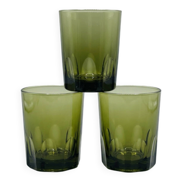 Set of 3 vintage olive green bistro glasses Bartissol – 1960s/70s