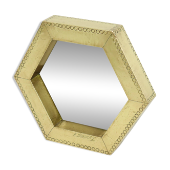 Miroir hexagonal rare en laiton Rodolfo Dubarry années 1970