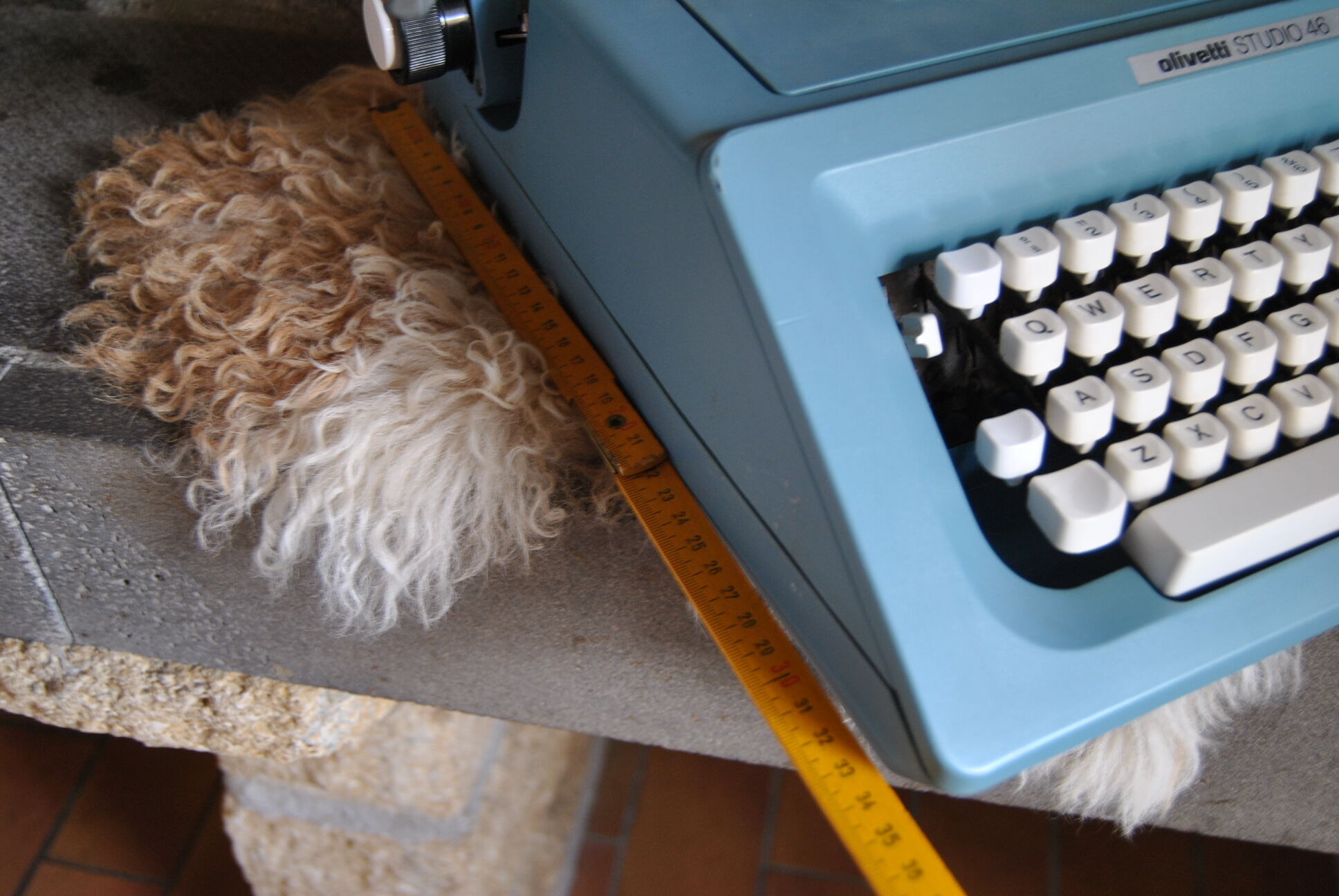 Blue typewriter Ollivetti Studiu 46 years 70