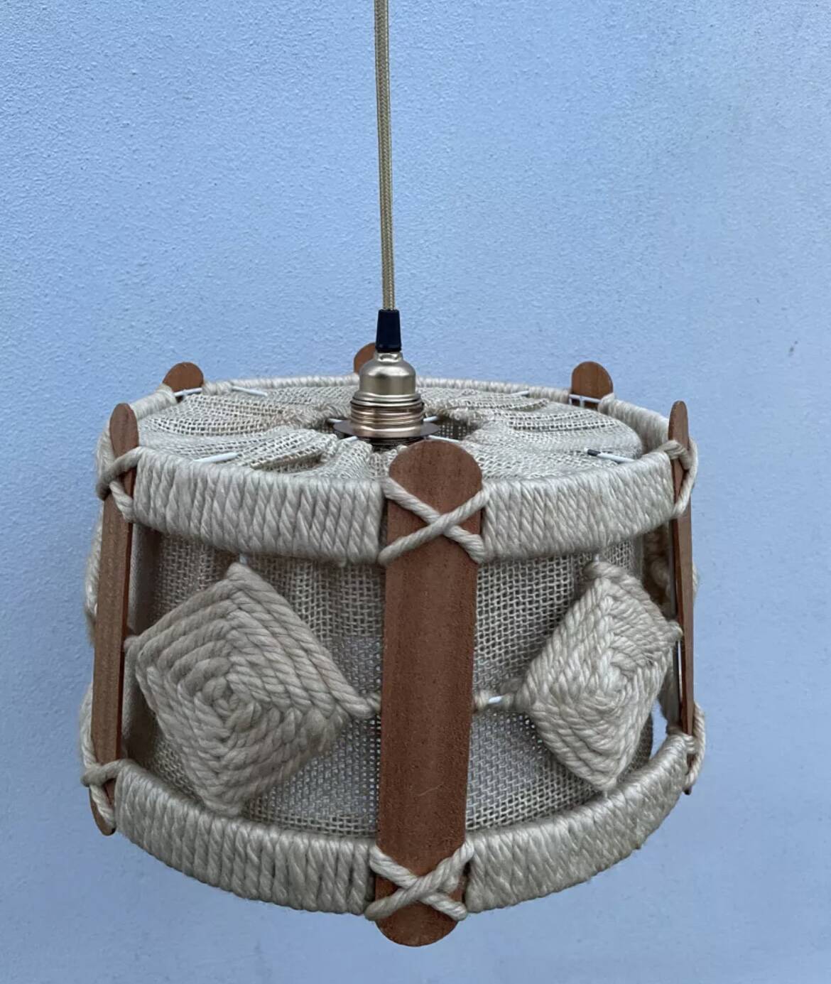 Scandinavian style jute and wood pendant light