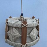 Scandinavian style jute and wood pendant light