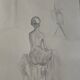 Painting signed monochrome sepia watercolor “female model in the workshop”