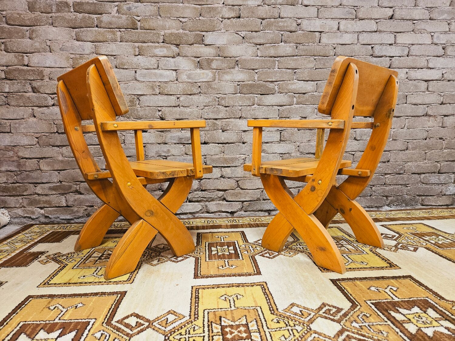 Pair of solid wood armchairs 1960