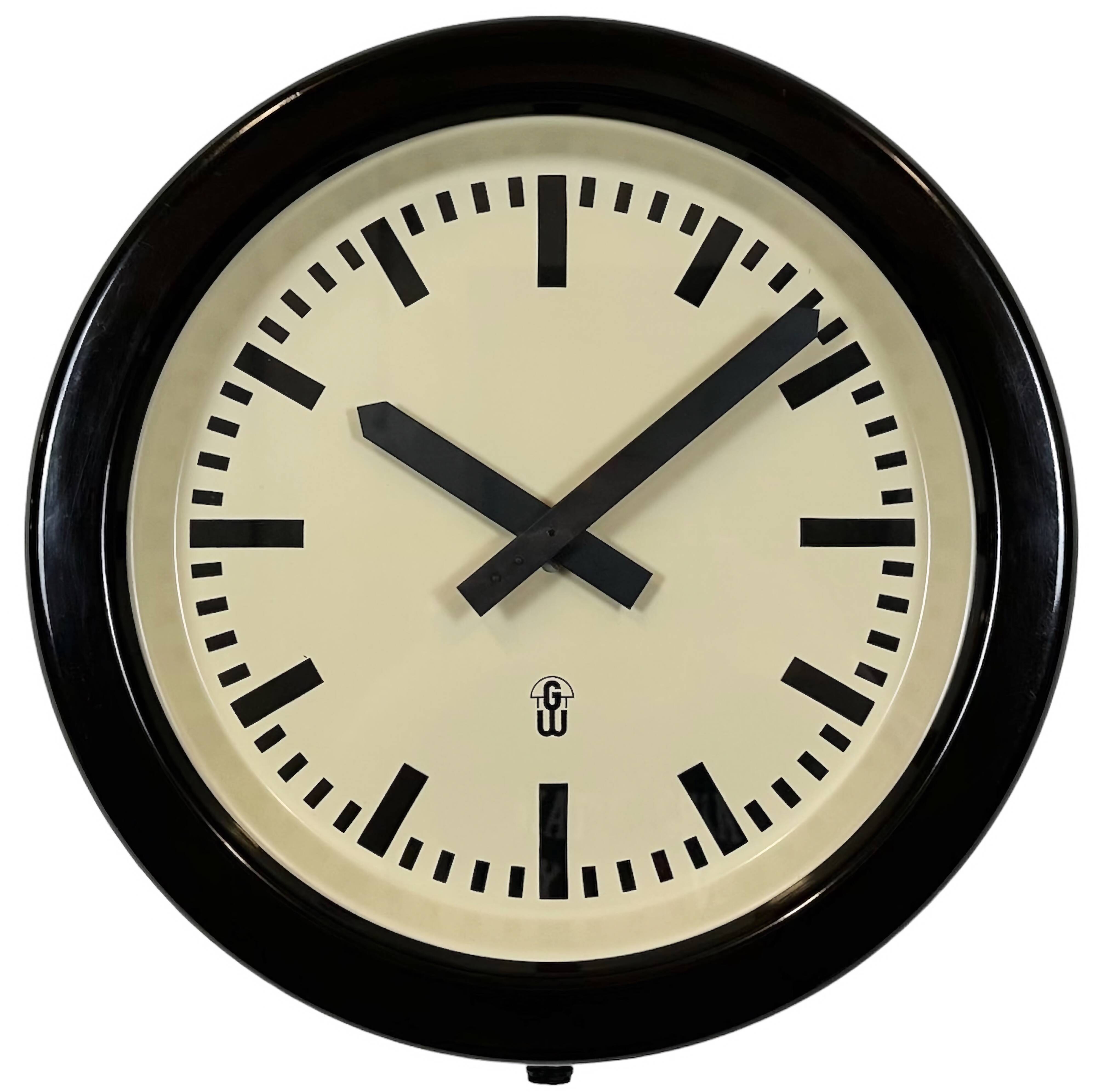 Large Industrial Brown Bakelite East German Wall Clock from GW, 1960s