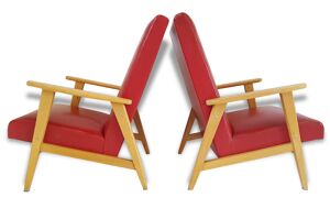 Paire de fauteuils skai rouge &