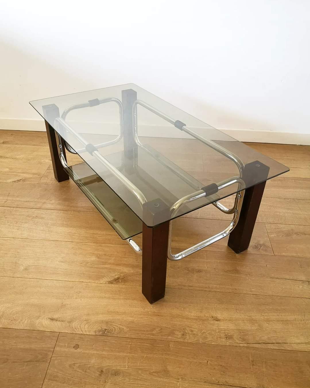 Coffee table 70 double smoked glass tray