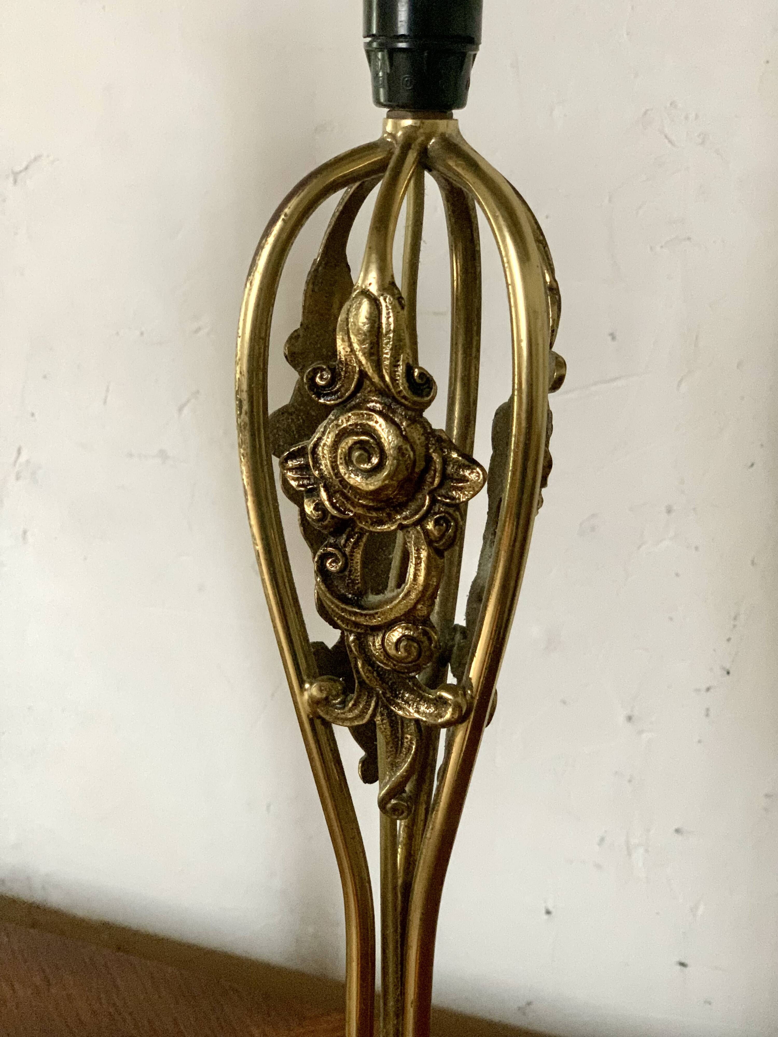 Pair of vintage brass table lamps in art nouveau style