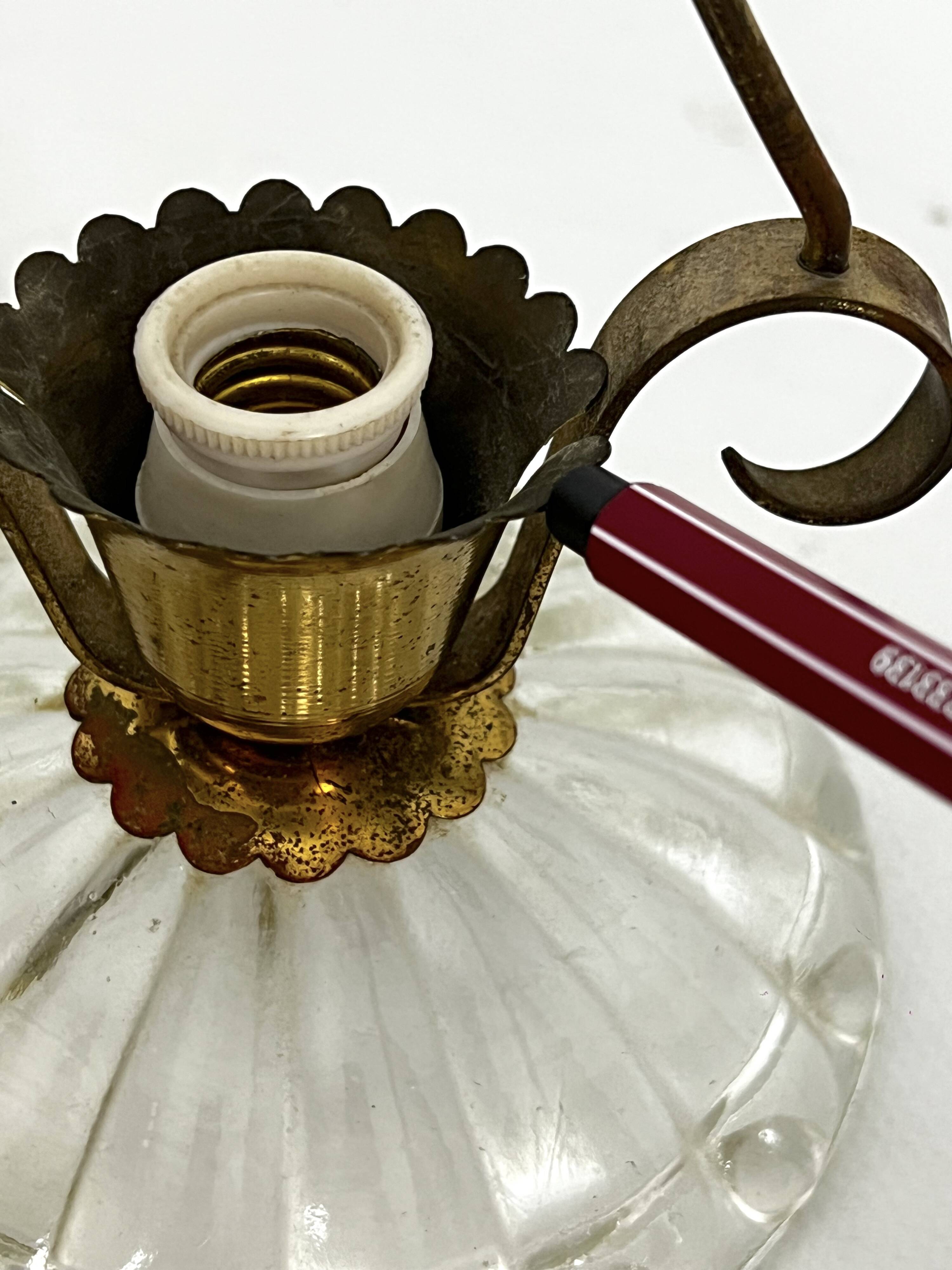 Mid-Century pair of Ercole Barovier Murano glass and brass table lamps. 1940s