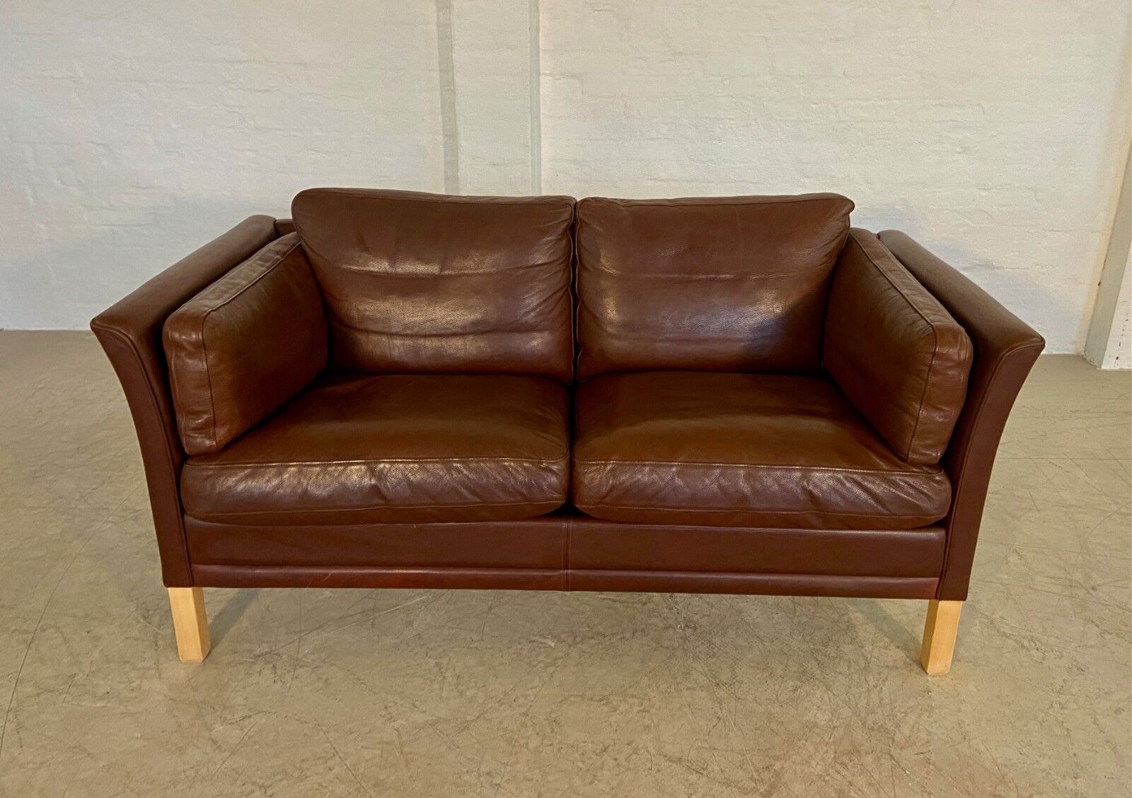 Danish mid-century vintage Mogens Hansen 2 person cognac brown leather sofa 60s