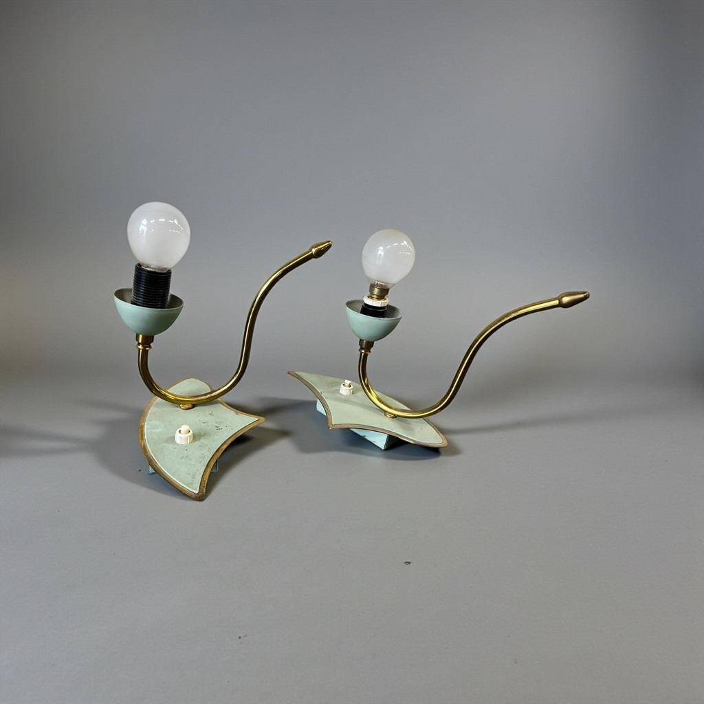 Set of 2 vintage rockabilly table lamps in mint green