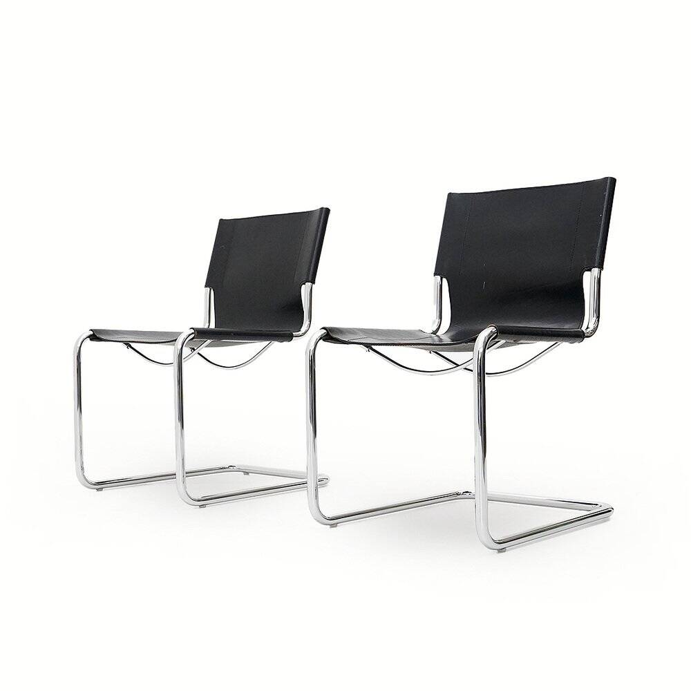 Pair of metal and leather chairs by Carlo Bartoli for T70, 1970s.
