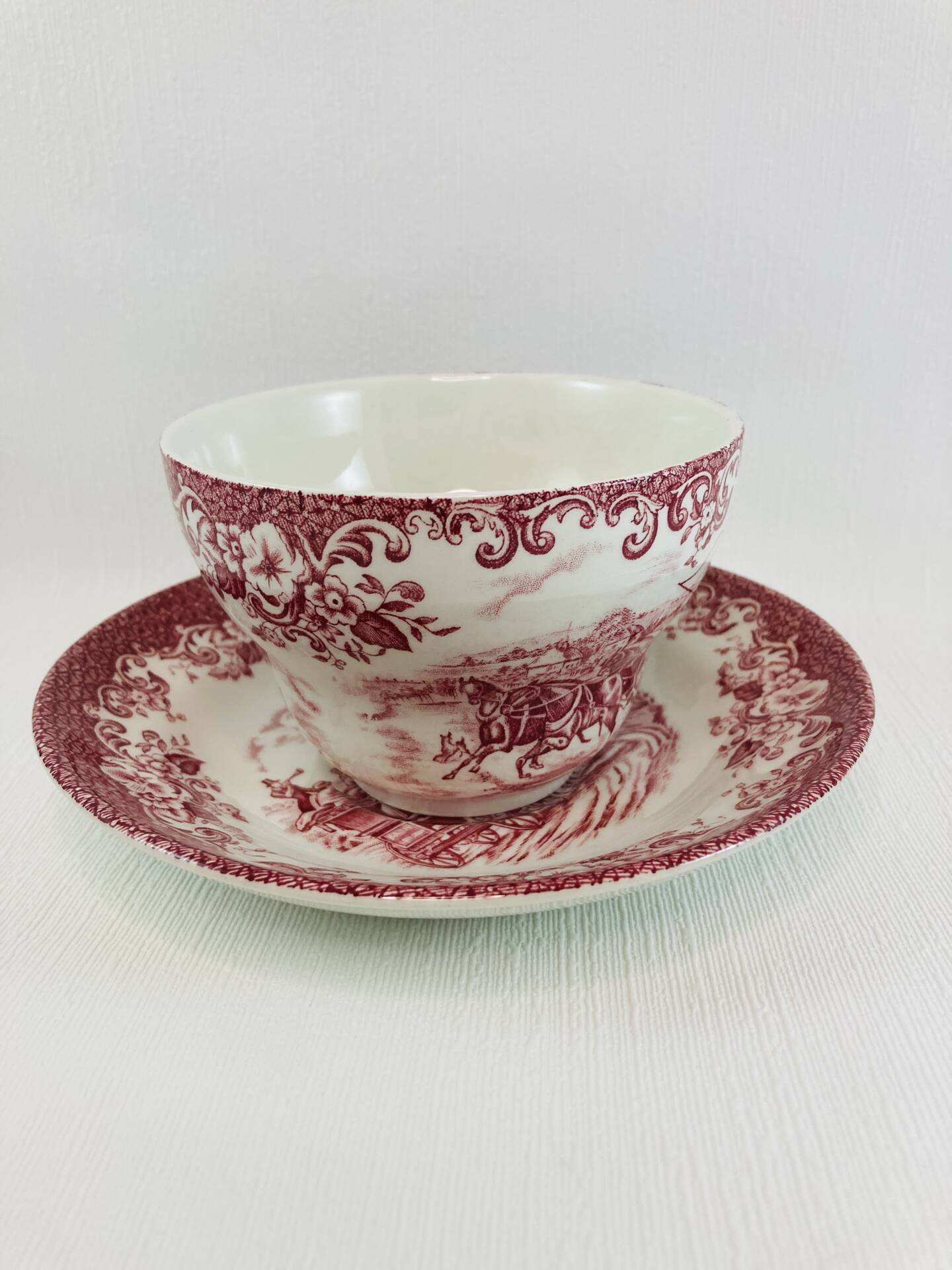 Breakfast Cup and Saucer Coaching Scenes Red by Johnson Bros