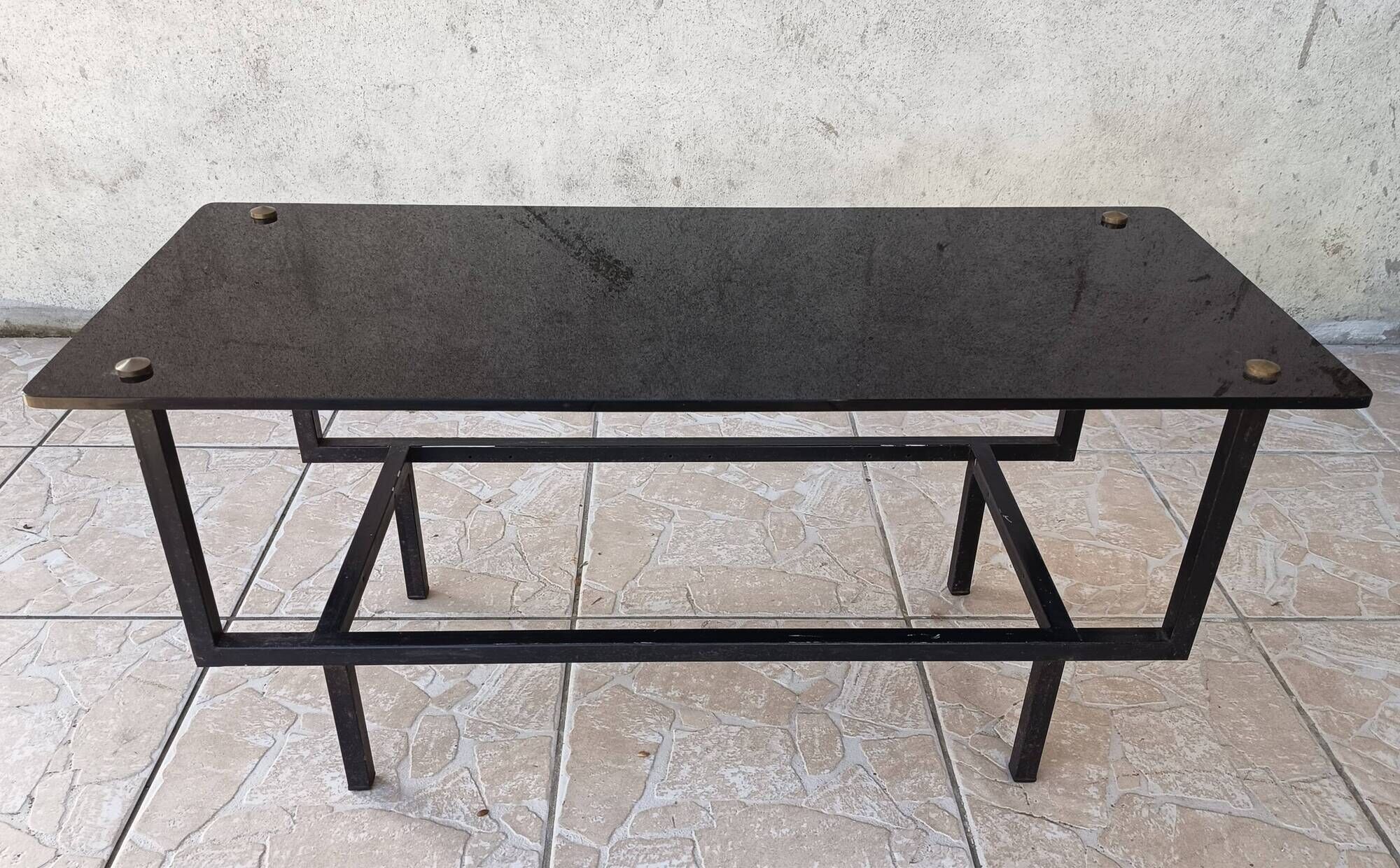 Table basse métal et verre 1950