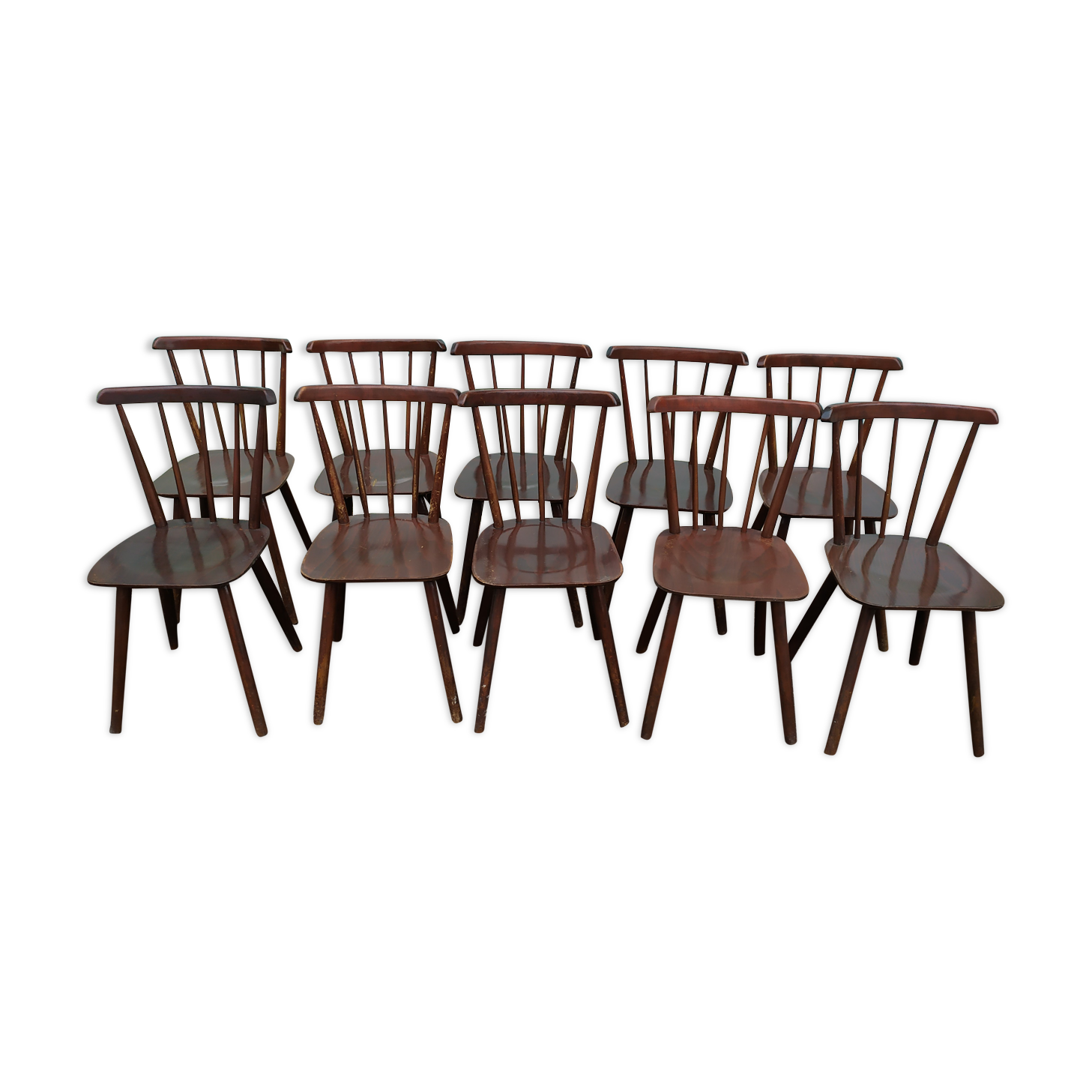 Set of 10 wooden bistro chairs - vintage