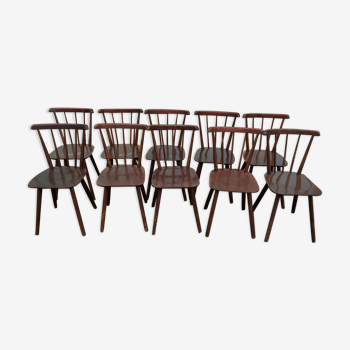 Lot de 10 chaises de bistrot bois - vintage