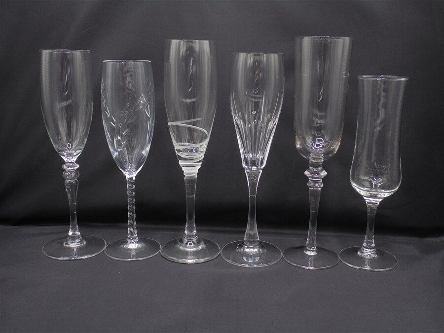 Set of 6 mismatched champagne flutes