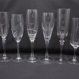 Set of 6 mismatched champagne flutes