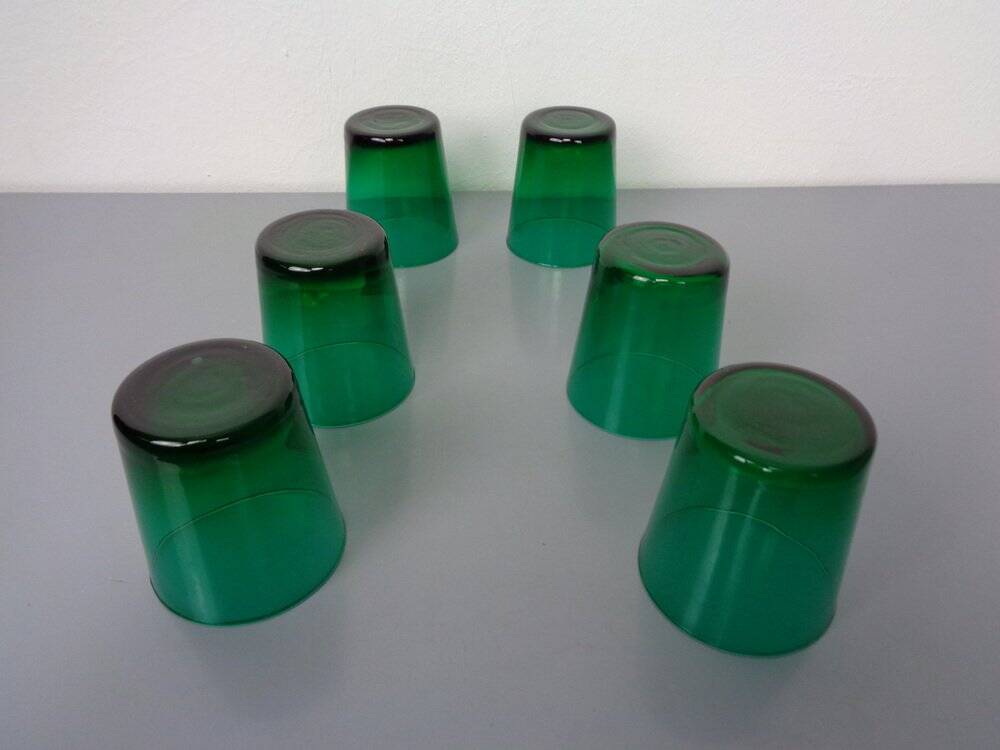 Italian green glass decanter and tumbler, 1960s, set of 7.