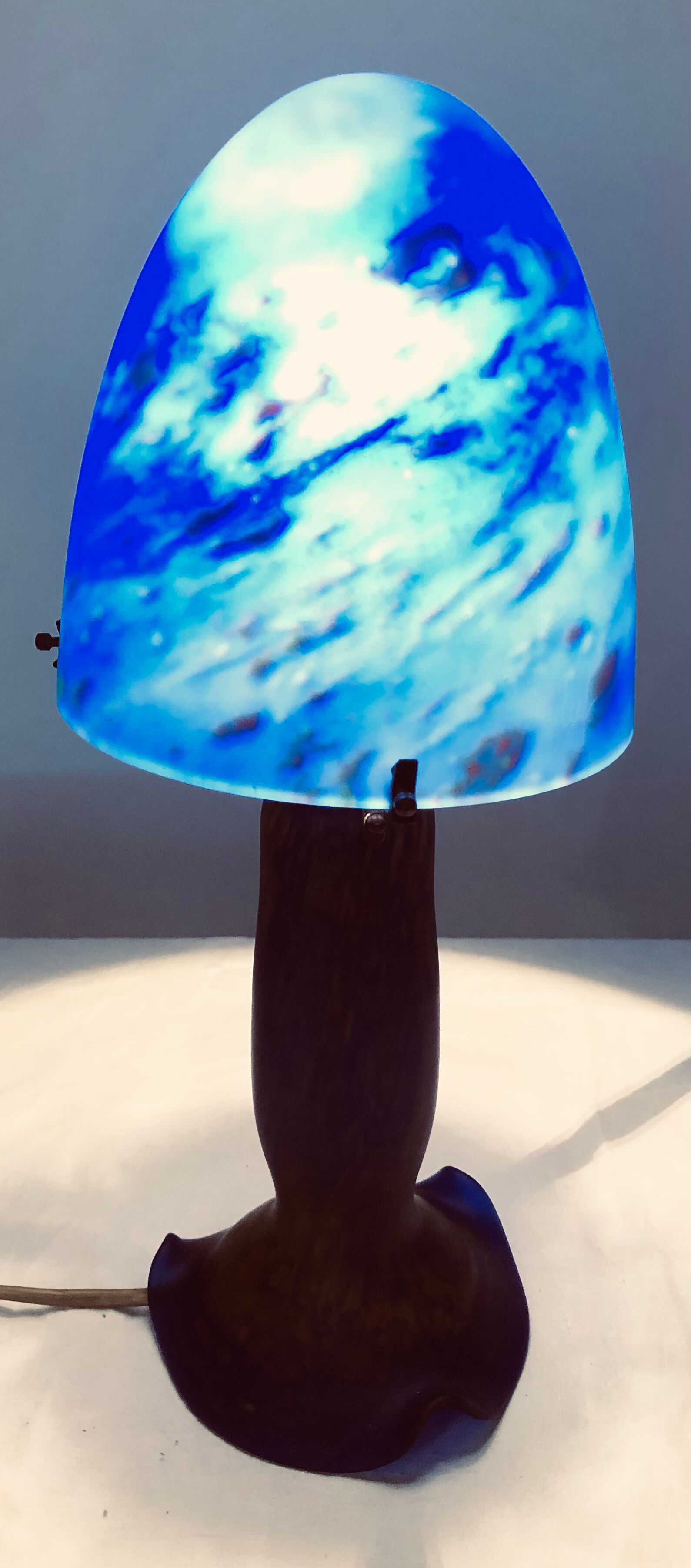 Vintage mushroom lamp in Klein blue marmorean glass paste