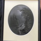 Waterfall in the moonlight, pastel