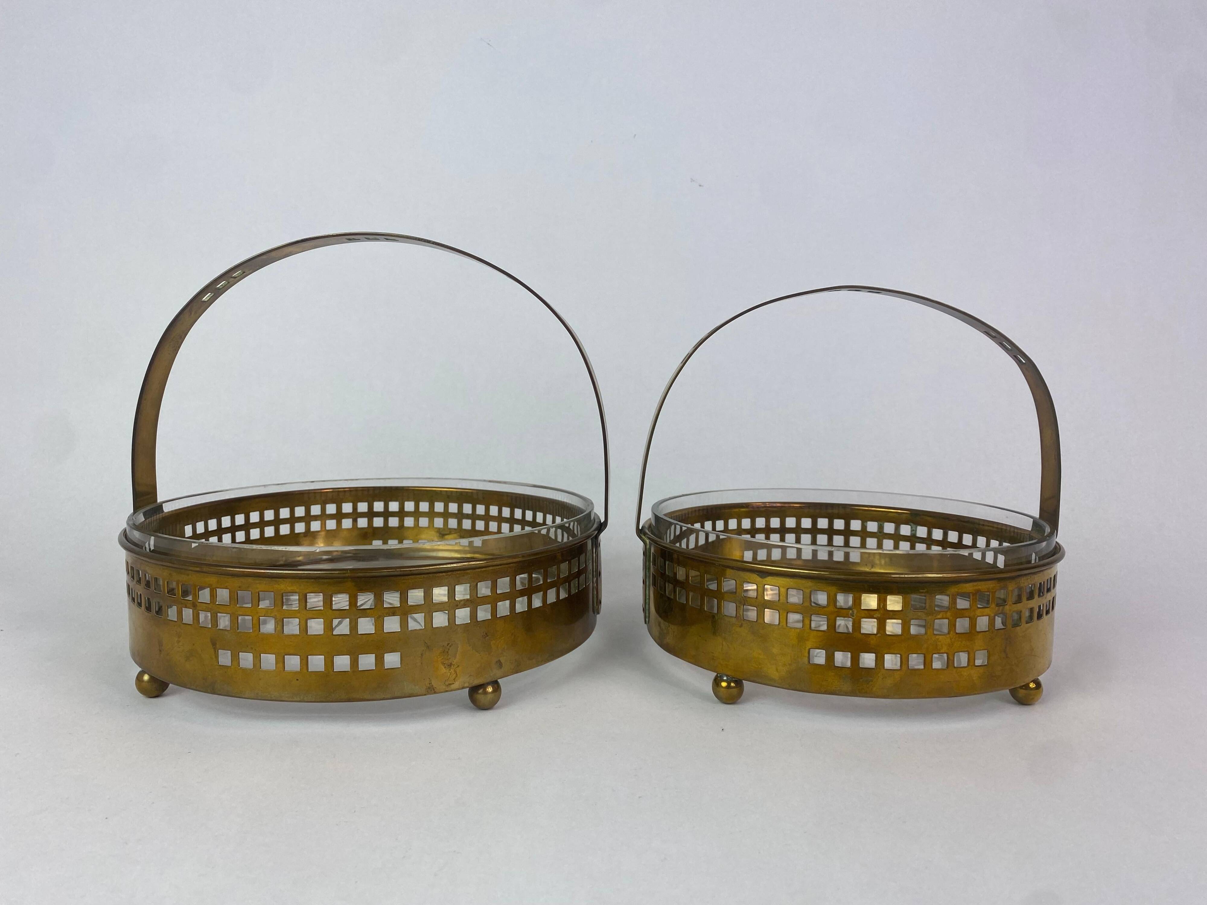 Secessionist brass baskets and toothpick holder by Hans Ofner/Josef Hoffmann