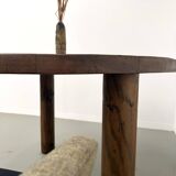 Table ronde moderniste chêne massif, piètement cylindrique pin, DLG Perrian