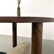 Modernist round table, solid oak, cylindrical pine base, DLG Perrian.