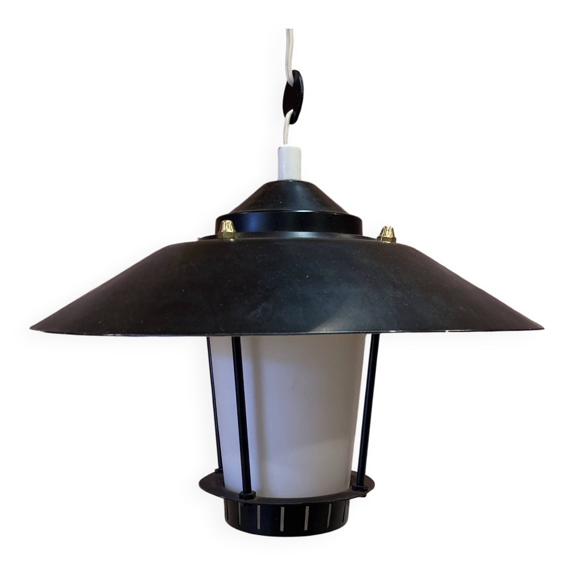 Suspension scandinave en métal et opaline 1950