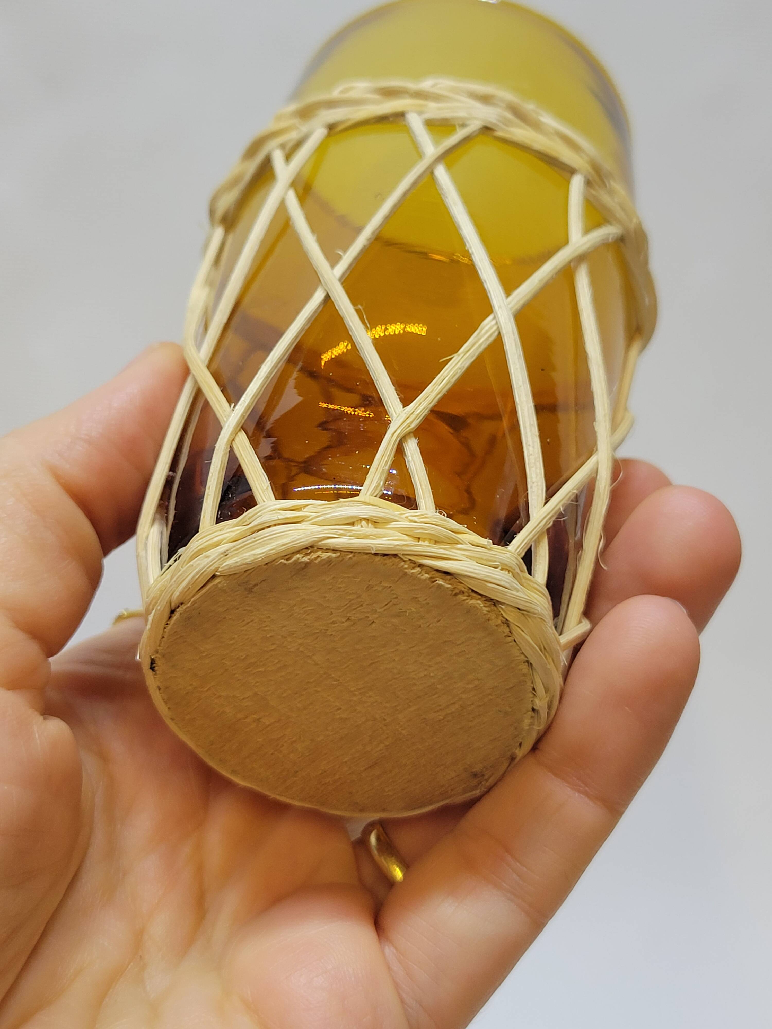 Vintage orangeade service in amber blown glass and wicker