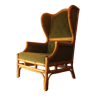 Fauteuil du milieu du siècle en bambou et velours vert olive, années 1960-1970