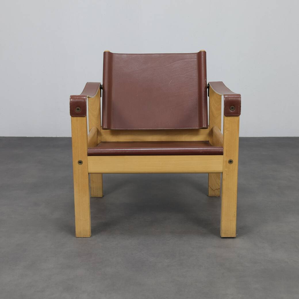 Set of 2 lounge chairs in teak and saddle leather by Karl Heinz Bergmiller for Escriba, Brazil, 1970s
