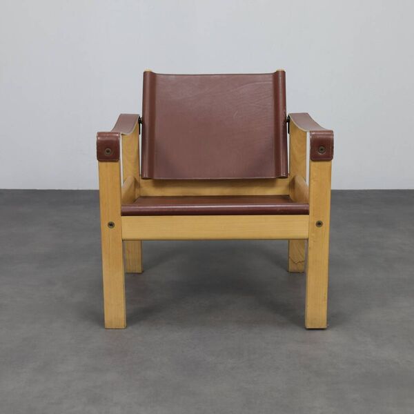 Ensemble de 2 fauteuils en teck et cuir de selle par Karl Heinz Bergmiller pour Escriba, Brésil, années 1970