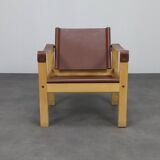 Set of 2 lounge chairs in teak and saddle leather by Karl Heinz Bergmiller for Escriba, Brazil, 1970s