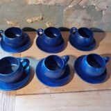 Set of 6 dark blue cups and saucers Charles Voltz Vallauris
