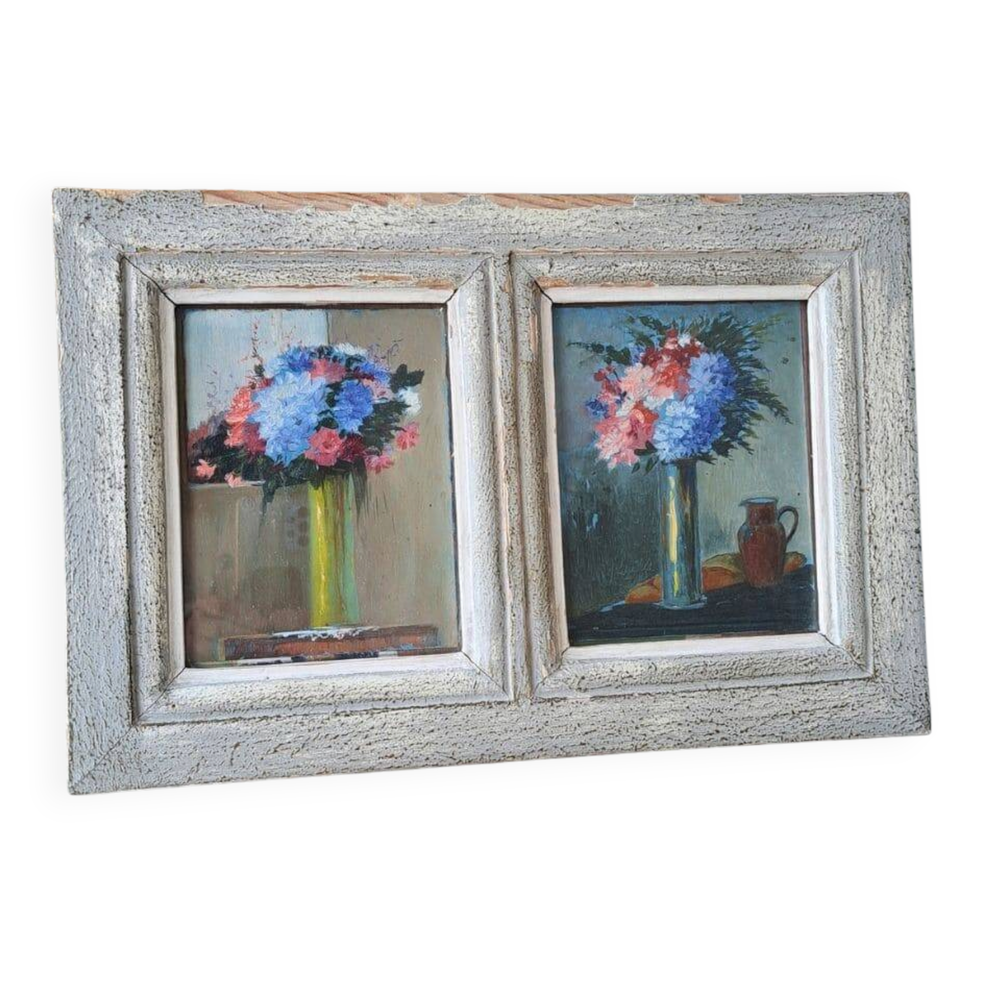Pair of small antique floral oils by Jean Le Flaouter