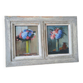 Pair of small antique floral oils by Jean Le Flaouter