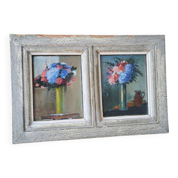Pair of small antique floral oils by Jean Le Flaouter